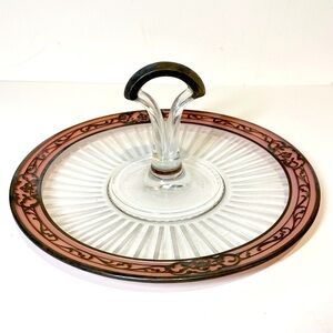 Vintage Tidbit Tray Sterling Silver Floral Overlay On Pink Edge 8.5”